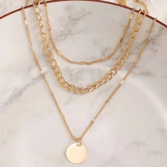 NEW Charm Multiple Layer Necklace Gold 14k Plated - Picture 2 of 4